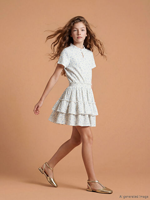 LCW Kids Dik Yaka Çiçekli Kız Çocuk Elbise - S6AT05Z4-LRA