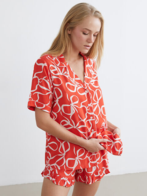 LCW DREAM Shirt Collar Bow Detailed Women's Shorts Pajama Set - S6AT31Z8-LTQ