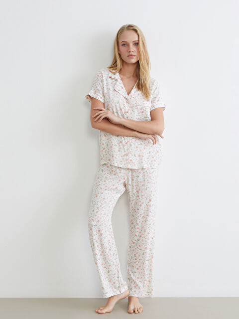 LCW DREAM Floral Collared Pajama Set - S6AT35Z8-LRA