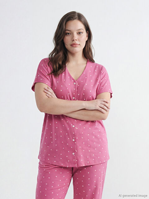 LCW DREAM V-Neck Patterned Maternity Pyjamas Set - S6AT65Z8-DJC