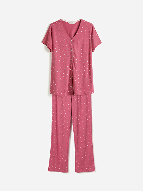 LCW DREAM V Yaka Desenli Hamile Pijama Takım - S6AT65Z8-DJC