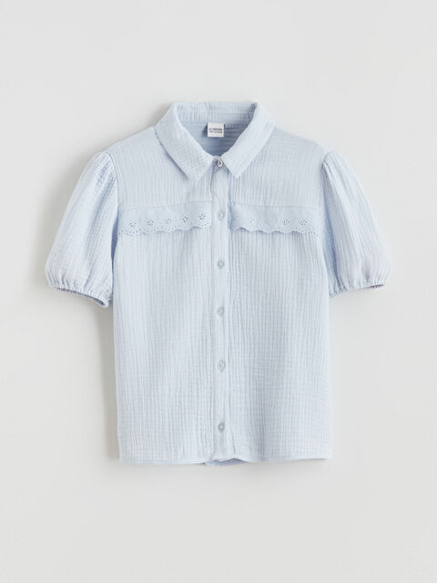 LCW Kids Girl's Muslin Shirt with Eyelet Lace Detailing - S6AU73Z4-G2B
