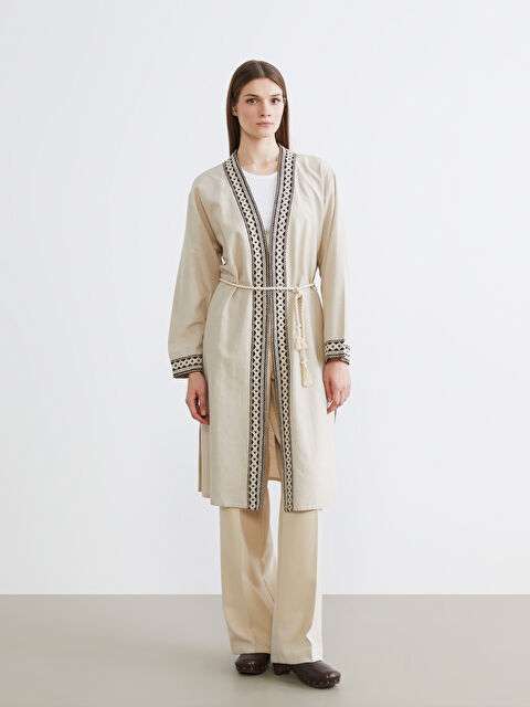 LCW Modest Oversize Linen Blend Women's Kimono