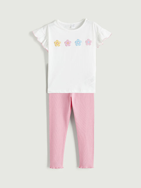 LCW Kids Bisiklet Yaka Çiçekli Kız Çocuk Tişört ve Tayt - S6AY44Z1-R9J