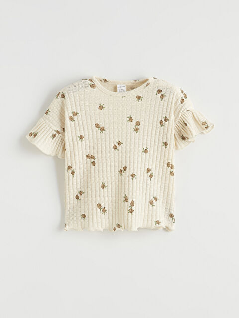 LCW baby Bisiklet Yaka Çiçekli Kız Bebek Tişört - S6BA16Z1-LRB