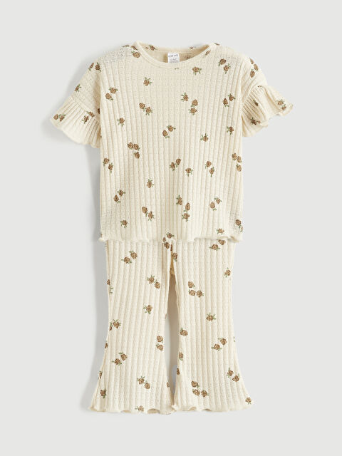 LCW baby Bisiklet Yaka Çiçek Desenli Kız Bebek Bluz ve Tayt - S6BA18Z1-LRB