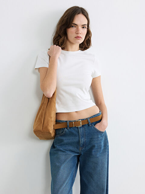 LCW Vision Bisiklet Yaka Kadın Crop - S6BA50Z8-FE8