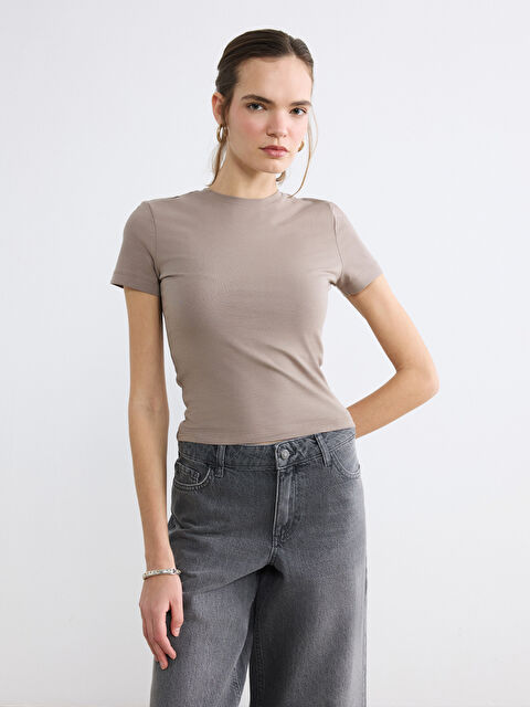 LCW Vision Bisiklet Yaka Kadın Crop - S6BA50Z8-GNH