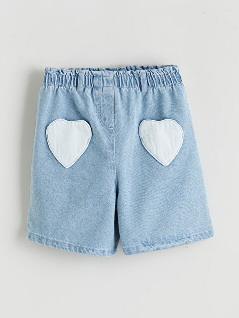 LCW Kids Beli Lastikli Kalp Nakışlı Kız Çocuk Jean Şort - S6BA61Z1-LR1