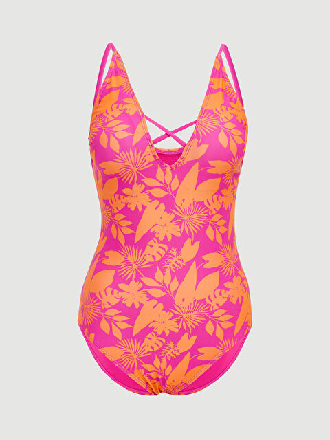 LCW DREAM V Yaka Çapraz Bant Detaylı Desenli Kadın Mayo