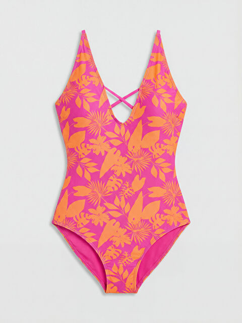 LCW DREAM V Yaka Çapraz Bant Detaylı Desenli Kadın Mayo