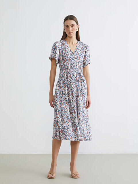 LCW EVERYDAY Haljina sa V izrezom, cvetnim dezenom i pojasom na struku - S6BB51Z8-F9C