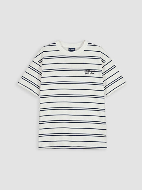 LCW Kids Bisiklet Yaka Çizgili Erkek Çocuk Tişört