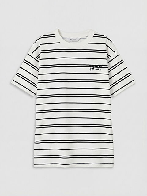 LCW Kids Bisiklet Yaka Çizgili Erkek Çocuk Tişört