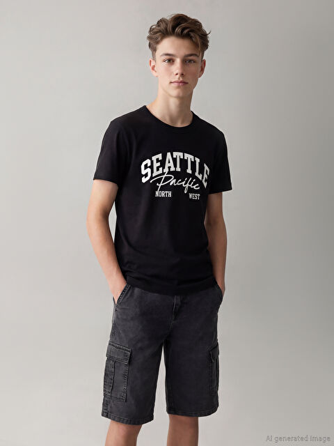 LCW Kids Bisiklet Yaka Baskılı Erkek Çocuk Tişört