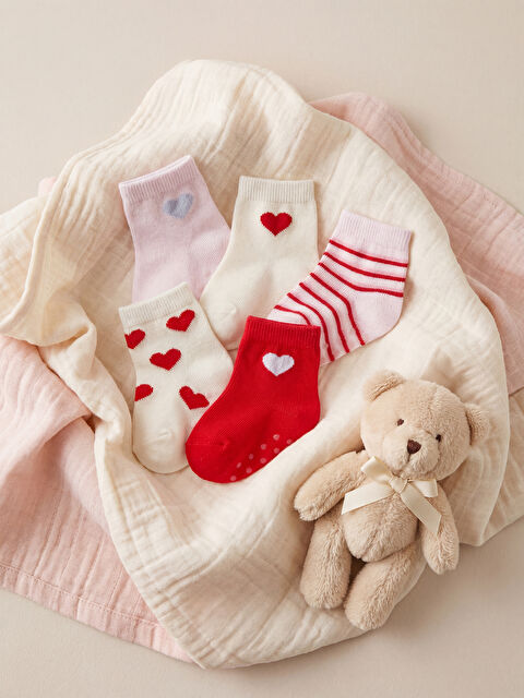 LCW baby Kalp Desenli Kız Bebek Soket Çorap 5'li - S6BD06Z1-FDK