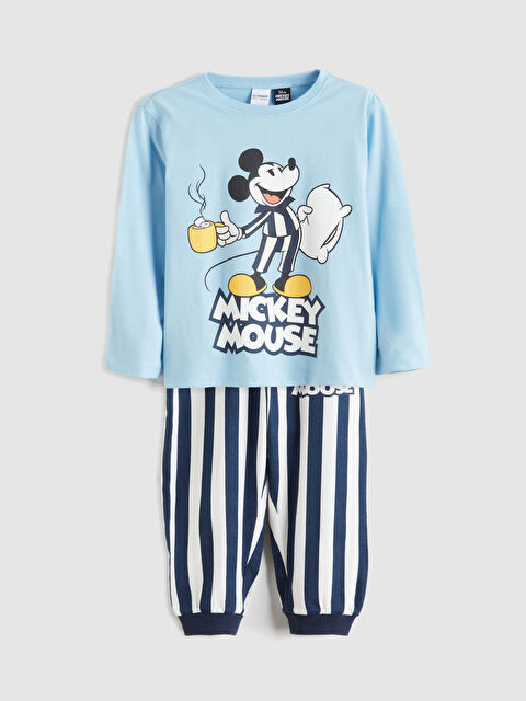 LCW Kids Bisiklet Yaka Uzun Kollu Mickey Mouse Baskılı Erkek Bebek Pijama Takımı - S6BD84Z1-QXG