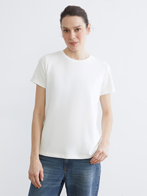 LCWAIKIKI Classic Bisiklet Yaka Soft Touch Kadın Tişört - S6BE20Z8-R9J