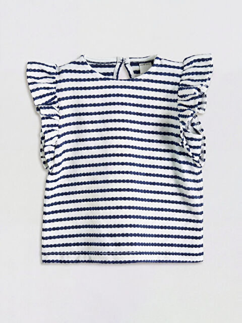 LCW baby Bisiklet Yaka Çizgili Kız Bebek Tişört