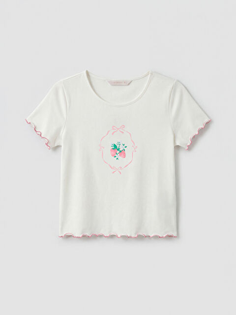 LCW DREAM Bisiklet Yaka Çilek Baskılı Kadın Pijama Üstü - S6BE86Z8-FDU