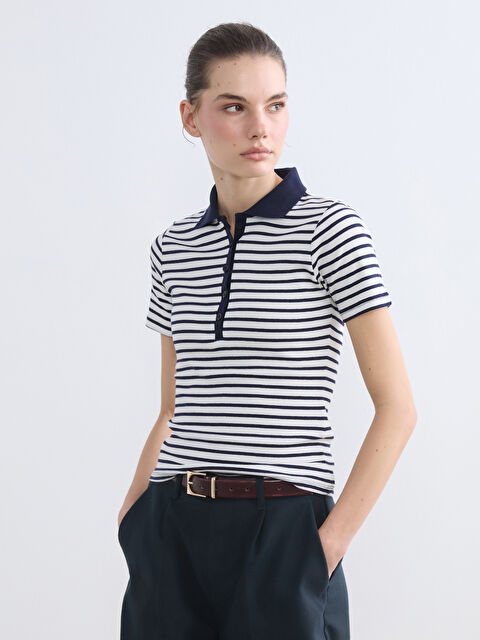 LCW Vision Striped Polo Shirt for Women - S6BE91Z8-LGS