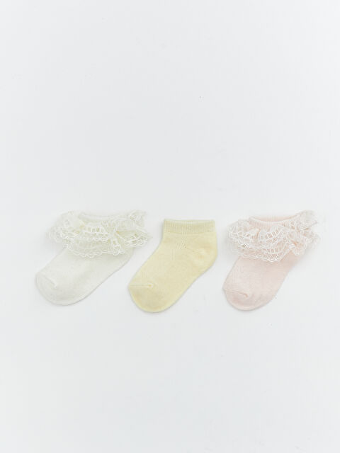 LCW baby Dantel Detaylı Kız Bebek Patik Çorap 3'lü - S6BE96Z1-R9J