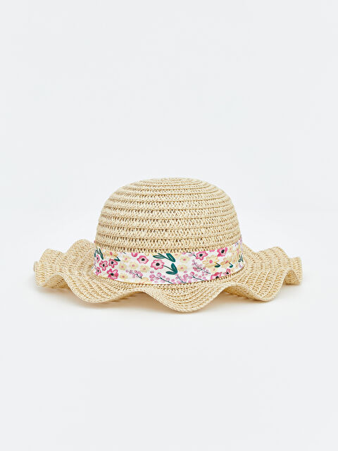 LCW ACCESSORIES Çiçek Desenli Kız Bebek Hasır Fötr Şapka  - S6BF02Z1-G7K