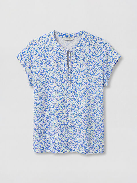 LCW EVERYDAY بلوزة نسائية بأكمام قصيرة مزهرة بياقة مربوطة - S6BF13Z8-LQQ