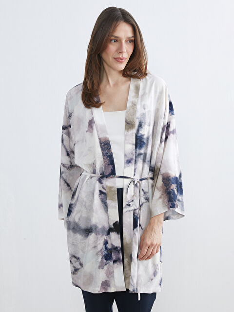 LCW EVERYDAY Shawl Collar Patterned Sash Women's Oversize Kimono - S6BF21Z8-F9C