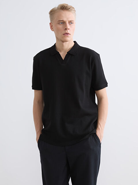 LCW Vision Standard Fit Resort Collar Ribbed Men's T-Shirt - S6BF32Z8-CVL