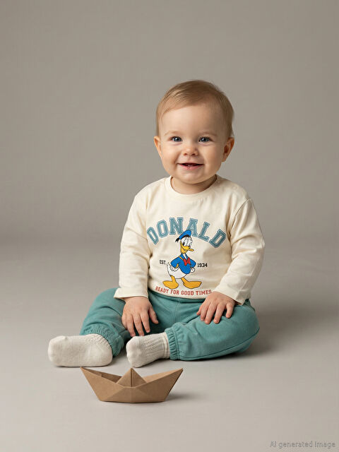 LCW baby Donald Duck Baskılı Erkek Bebek Tişört ve Pantolon - S6BF69Z1-FEJ