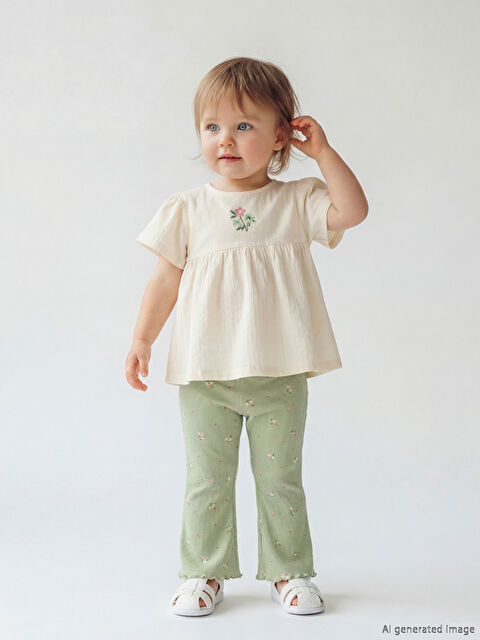 LCW baby  Çiçek Desenli Kız Bebek Bluz ve Tayt - S6BF79Z1-YG7