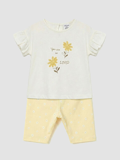 LCW baby تیشێرت و شۆرتی منداڵە کچە ساوا بە گڵکاری و گلدوزی - S6BF82Z1-FDU