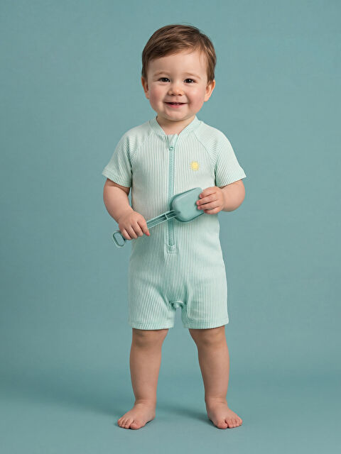 LCW baby Nakışlı Çizgili Erkek Bebek Tulum Mayo