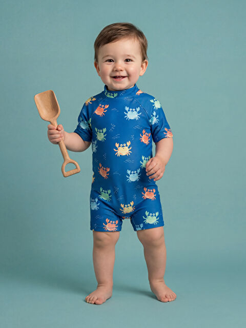 LCW baby Yengeç Desenli Erkek Bebek Tulum Mayo