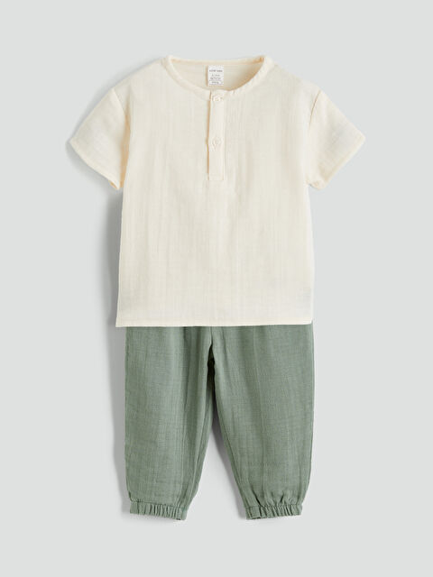 LCW baby Müslin Kumaş Hakim Yaka Erkek Bebek Takım - S6BH07Z1-FRC