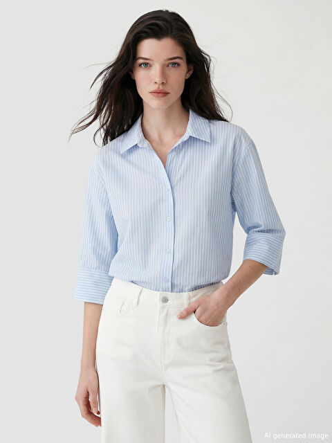 LCW Comfort Woman BLUE Shirt - S6BH32Z8-LEN