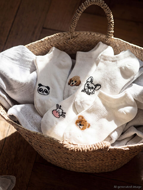 LCW DREAM Hayvan Baskılı Kadın Sneaker Çorap 5'li