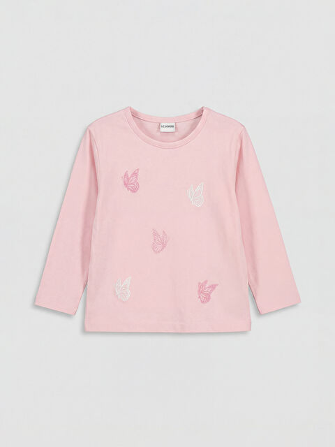 LCW Kids Girls' Long-Sleeve T-Shirt with Embroidered Crew Neck - S6BH79Z1-G0U