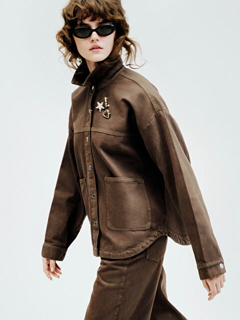 XSIDE Collared Oversize Women's Denim Jacket - S6BI13Z8-D2N