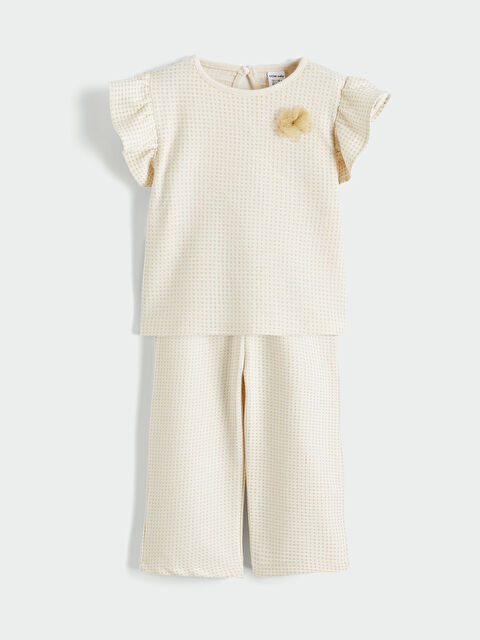 LCW baby Çiçek Aplikeli Fırfırlı Kız Bebek Bluz ve Tayt - S6BI38Z1-V96