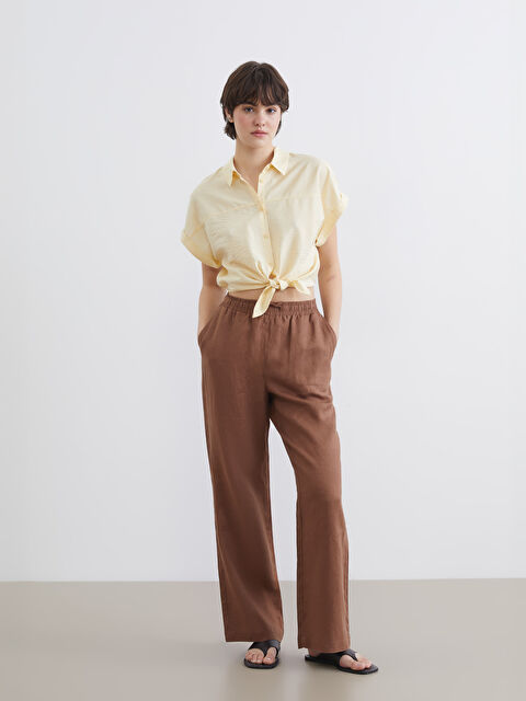 XSIDE Beli Lastikli Keten Kadın Pantolon - S6BK48Z8-PS7