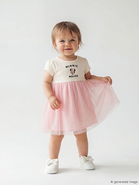 LCW baby Minnie Mouse Baskılı Kız Bebek Tütü Elbise