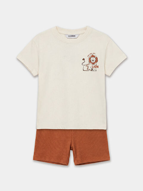 LCW baby Bisiklet Yaka Baskılı Erkek Bebek Tişört ve Şort - S6BL07Z1-FDV