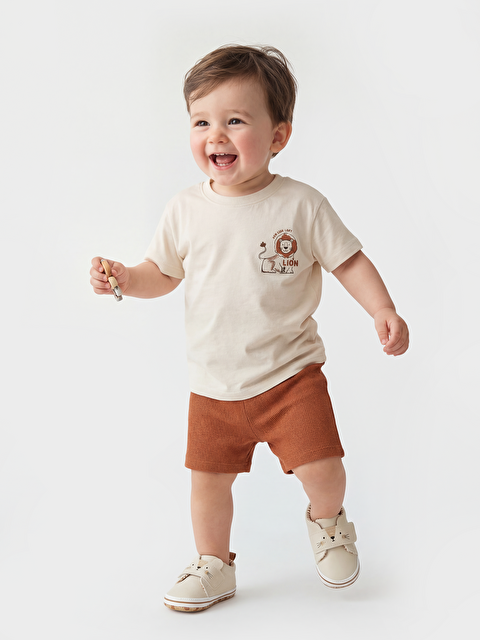 LCW baby Bisiklet Yaka Baskılı Erkek Bebek Tişört ve Şort - S6BL07Z1-FDV