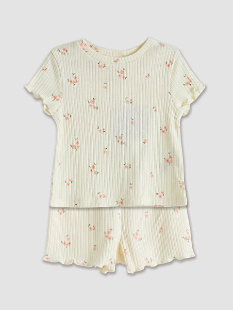 LCW baby Regular Fit Çiçek Desenli Kız Bebek Şort Ve Tişört - S6BL19Z1-LFC