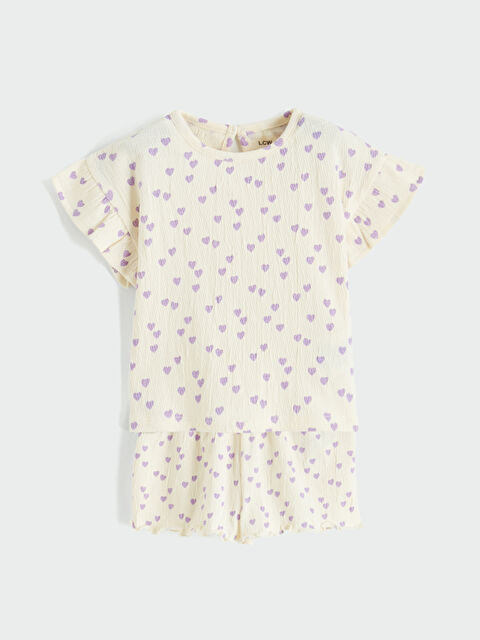 LCW baby Kalp Desenli Kız Bebek Tişört ve Şort - S6BL21Z1-LRA