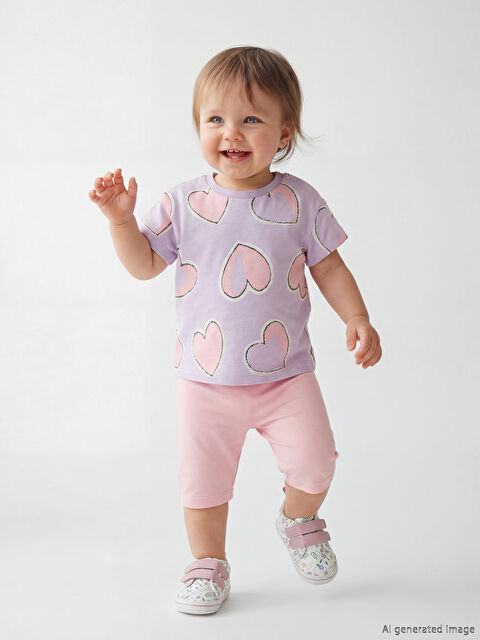 LCW baby Kalp Desenli Kız Bebek Tişört ve Tayt