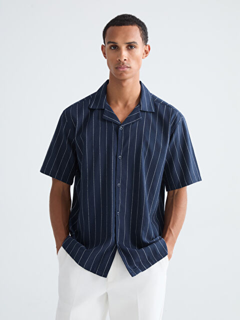 LCW Vision Regular Fit Resort Collar Striped Men's Shirt - S6BL36Z8-LEN