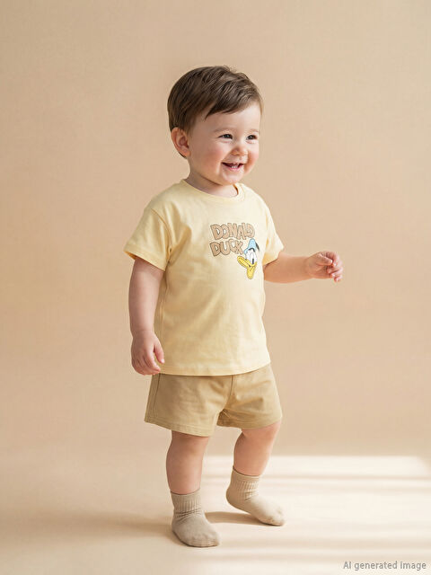 LCW baby Donald Duck Baskılı Erkek Bebek Tişört ve Şort - S6BL58Z1-YMR